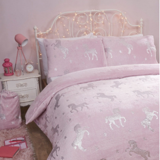 Foil Flannel Unicorn Fleece Bedding - Reversible Duvet Cover and Pillowcase Set